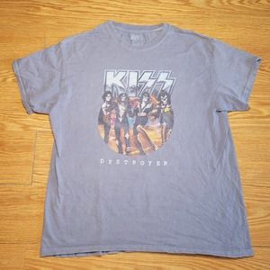 KISS Men's Destroyer Rock Band Graphic Short Sleeve T Shirt Size M/L Gray